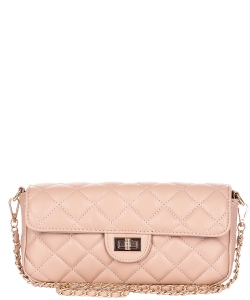 Quilted Twistlock Faux Leather Crossbody Bag 6640 APRICOT
